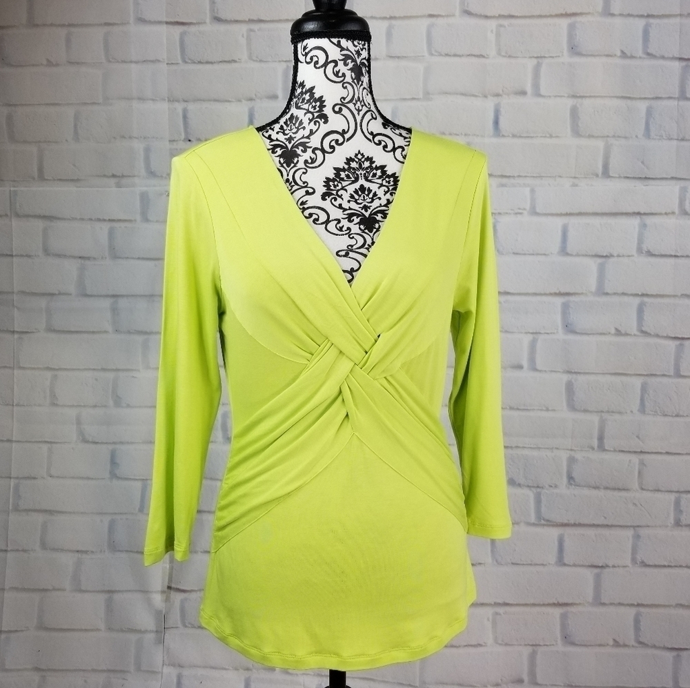 Spense women's long sleeve stretch knit twisted front size medium popover top b5